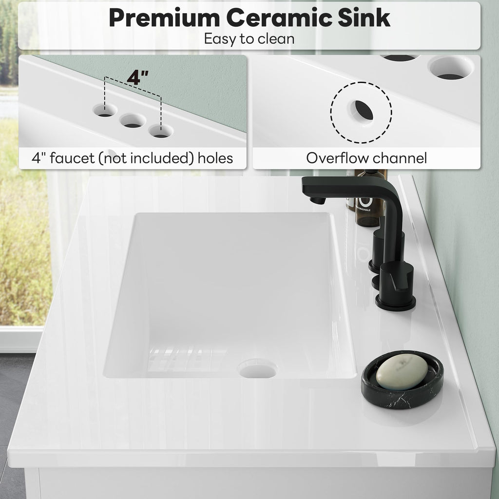 30" White Bathroom Vanity with Sink J1904