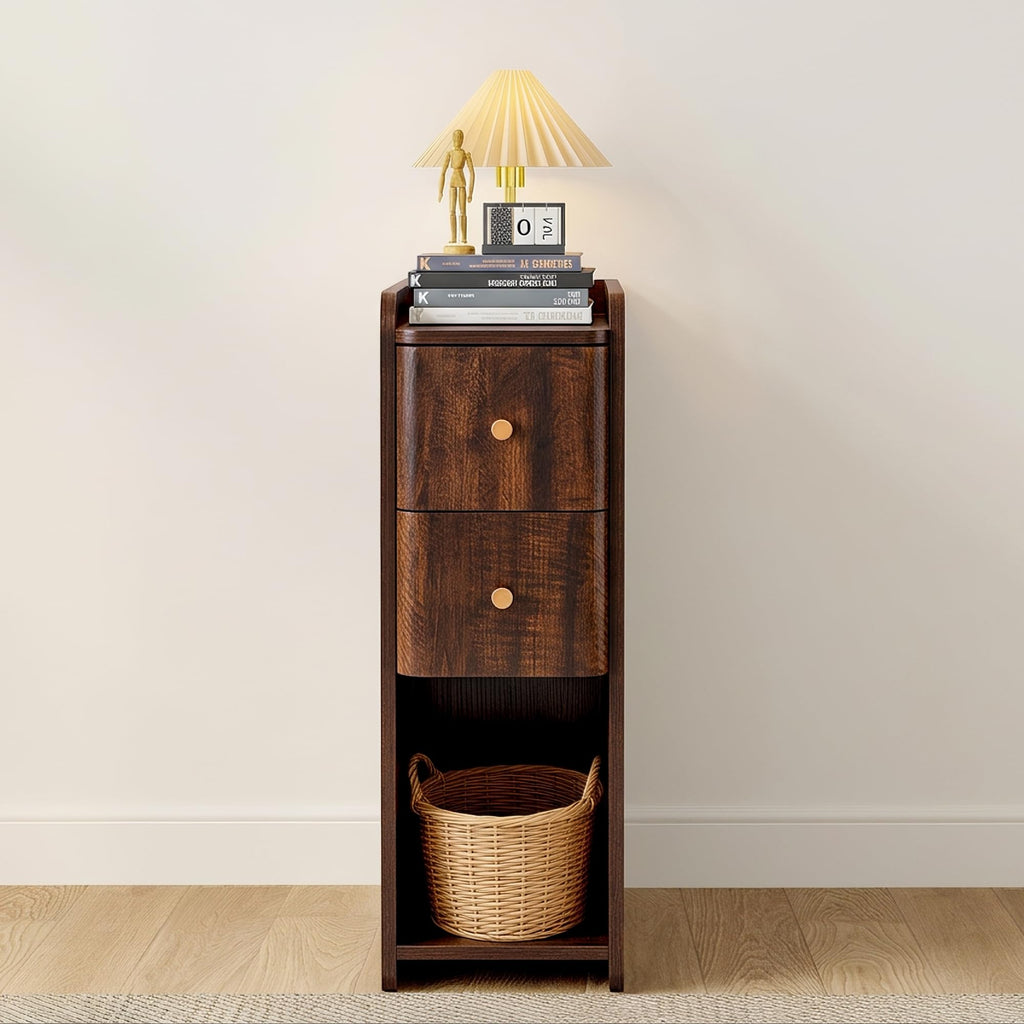 Wooden 2 Drawer Narrow Nightstand R20341