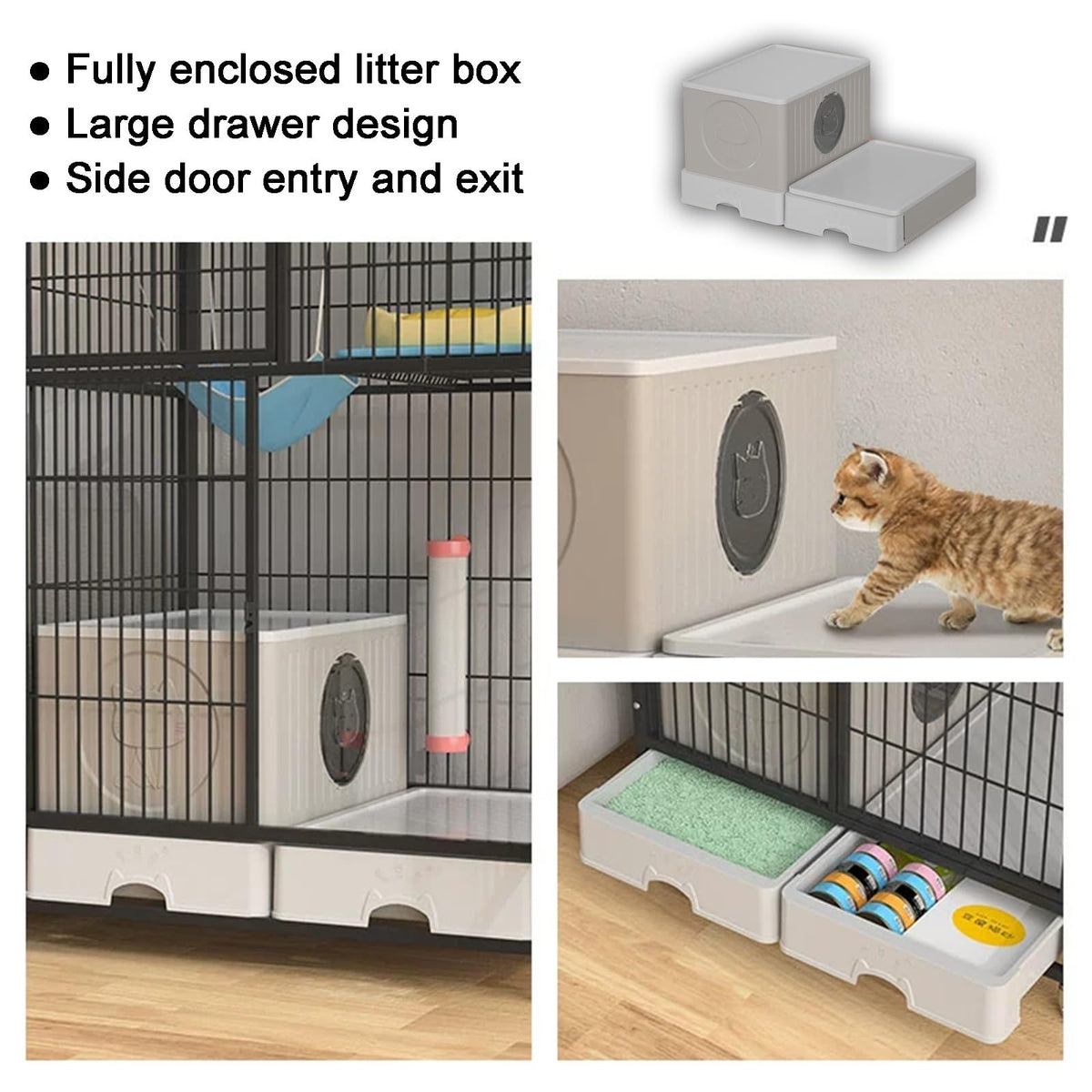 White 4 Tier Cat Cage with Litter Box A8414