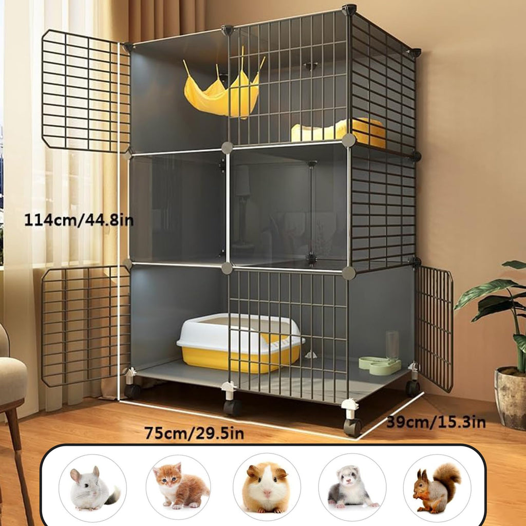3 Tier Metal Cat Cage with Hammock and 4 Wheels C187