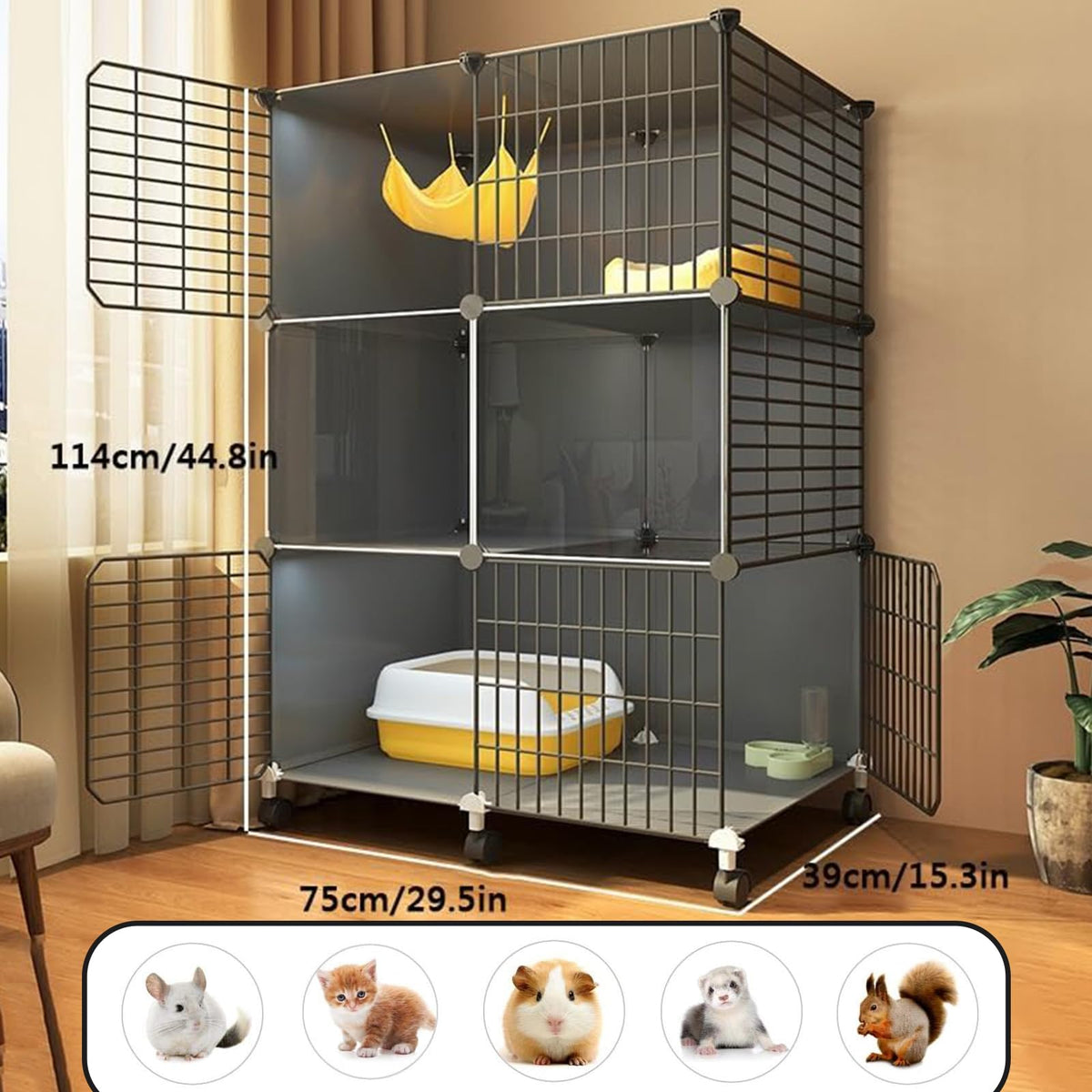 3 Tier Metal Cat Cage with Hammock and 4 Wheels C187
