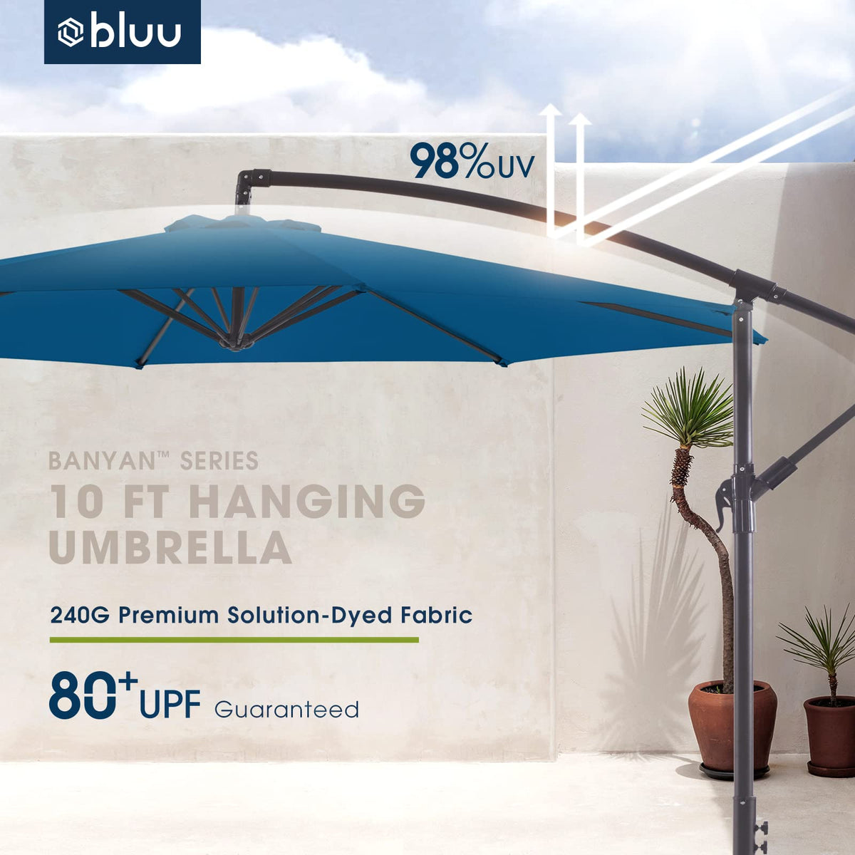 10 FT Patio Offset Umbrella with Infinite Tilt, Crank & Cross Base V506107