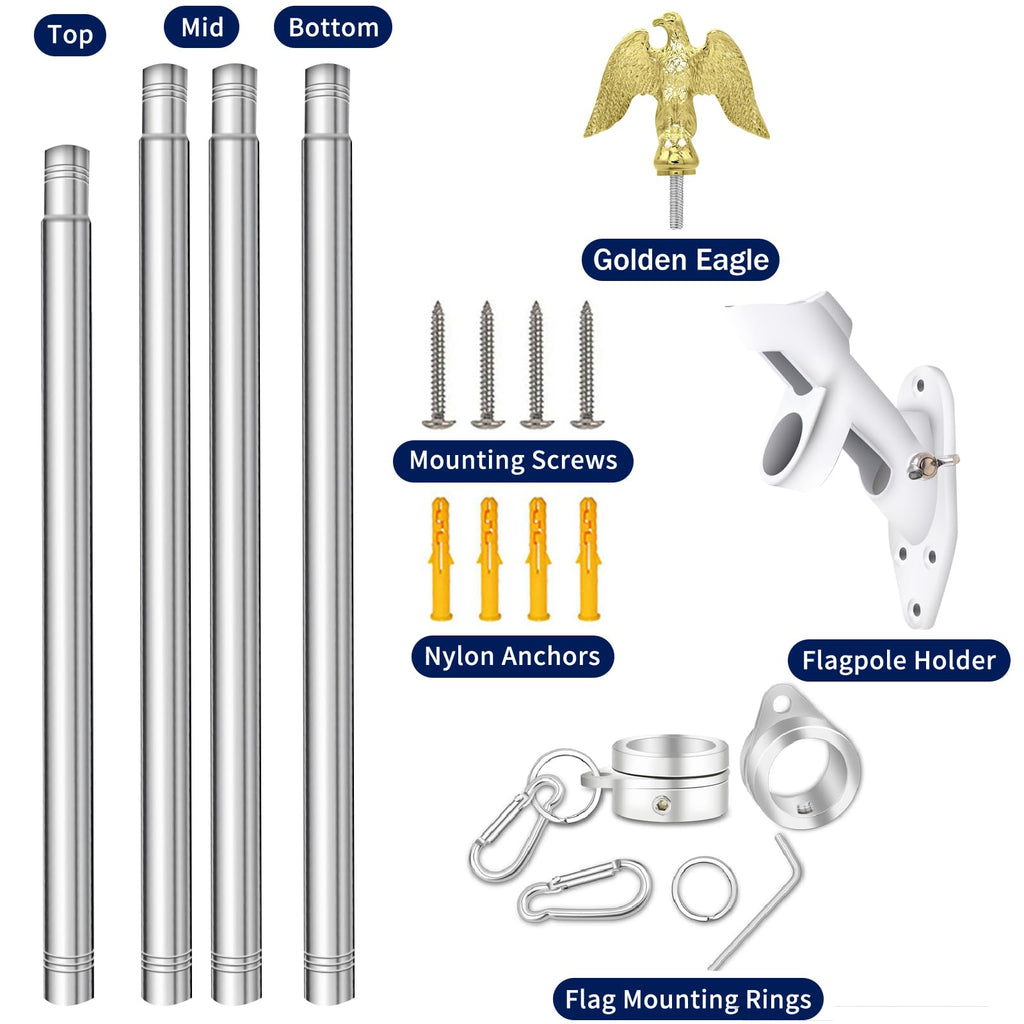5 FT Stainless Steel Flag Pole with Eagle Topper S7105