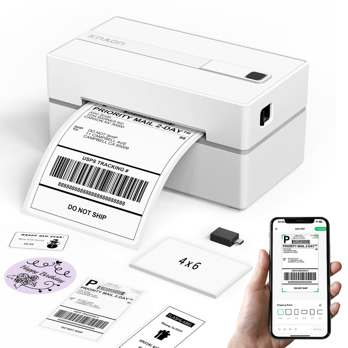 White 4x6 Portable Bluetooth Thermal Label Printer E659