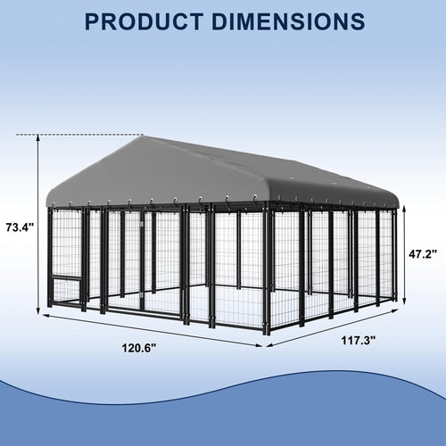 10X10FT Heavy Duty Galvanized Steel Dog Kennel with Roof F2828