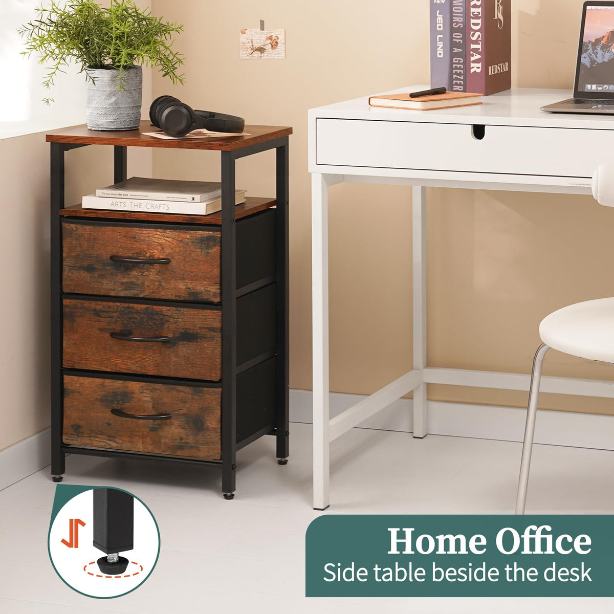 Red Brown Nightstand with Charging Station F674