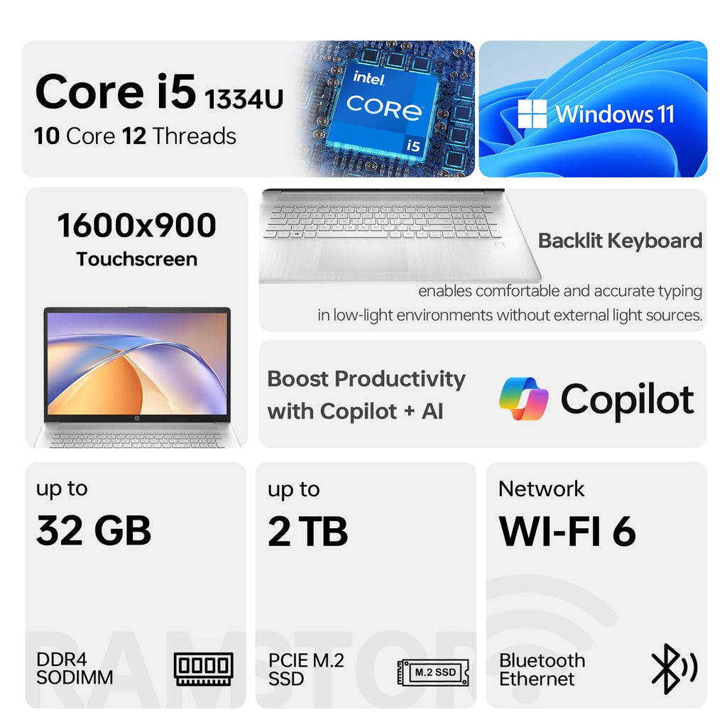 17.3" HD+ Touchscreen Laptop, Intel Core i5, 16GB RAM, 1TB SSD, Silver P163