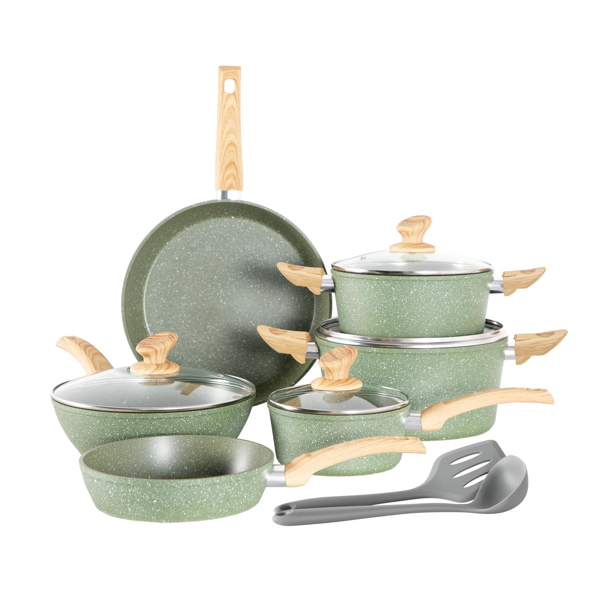 Non Stick Sage Green Cookware Set I91470