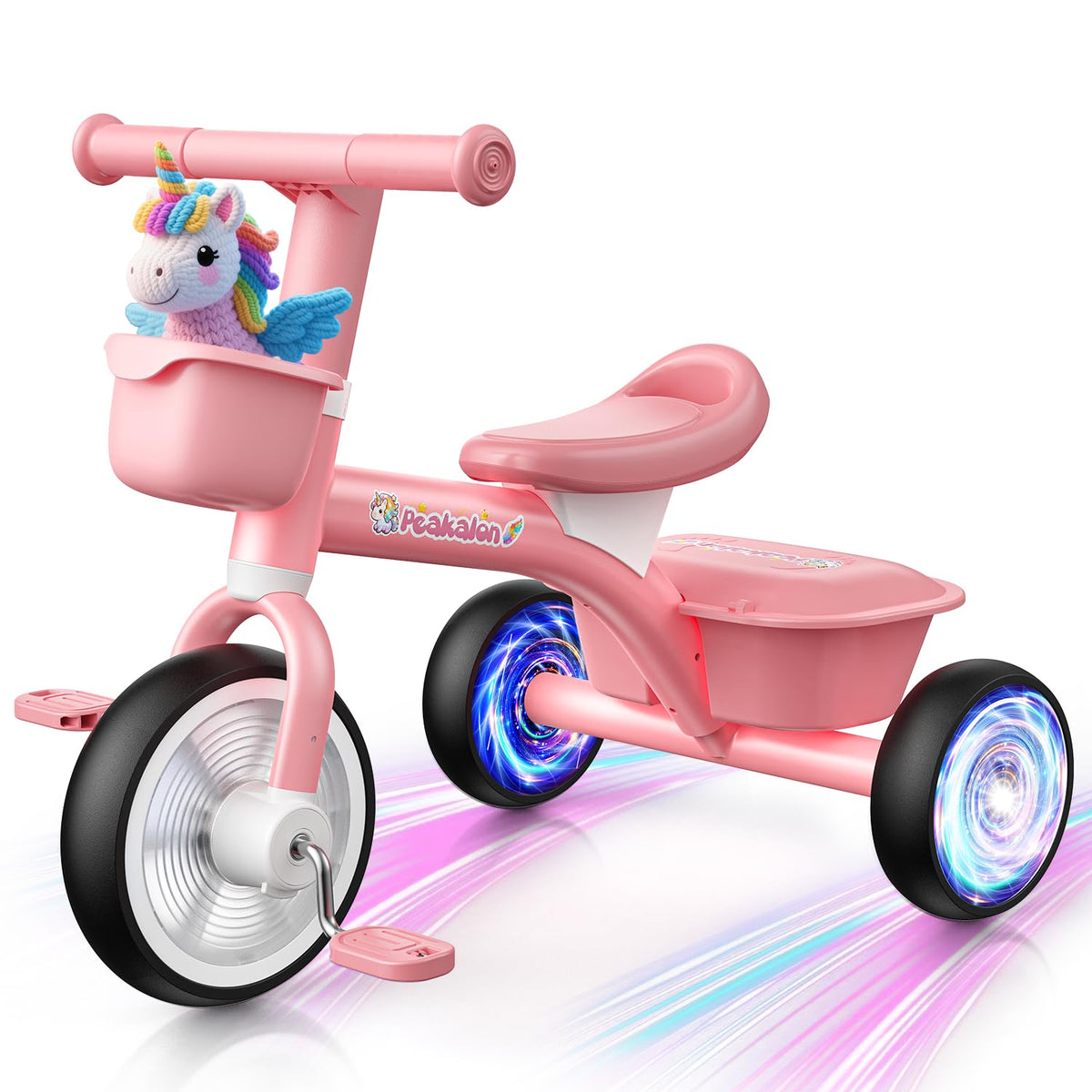 Pink Toddler Tricycle with Adjustable Seat and 2 Basket G528973