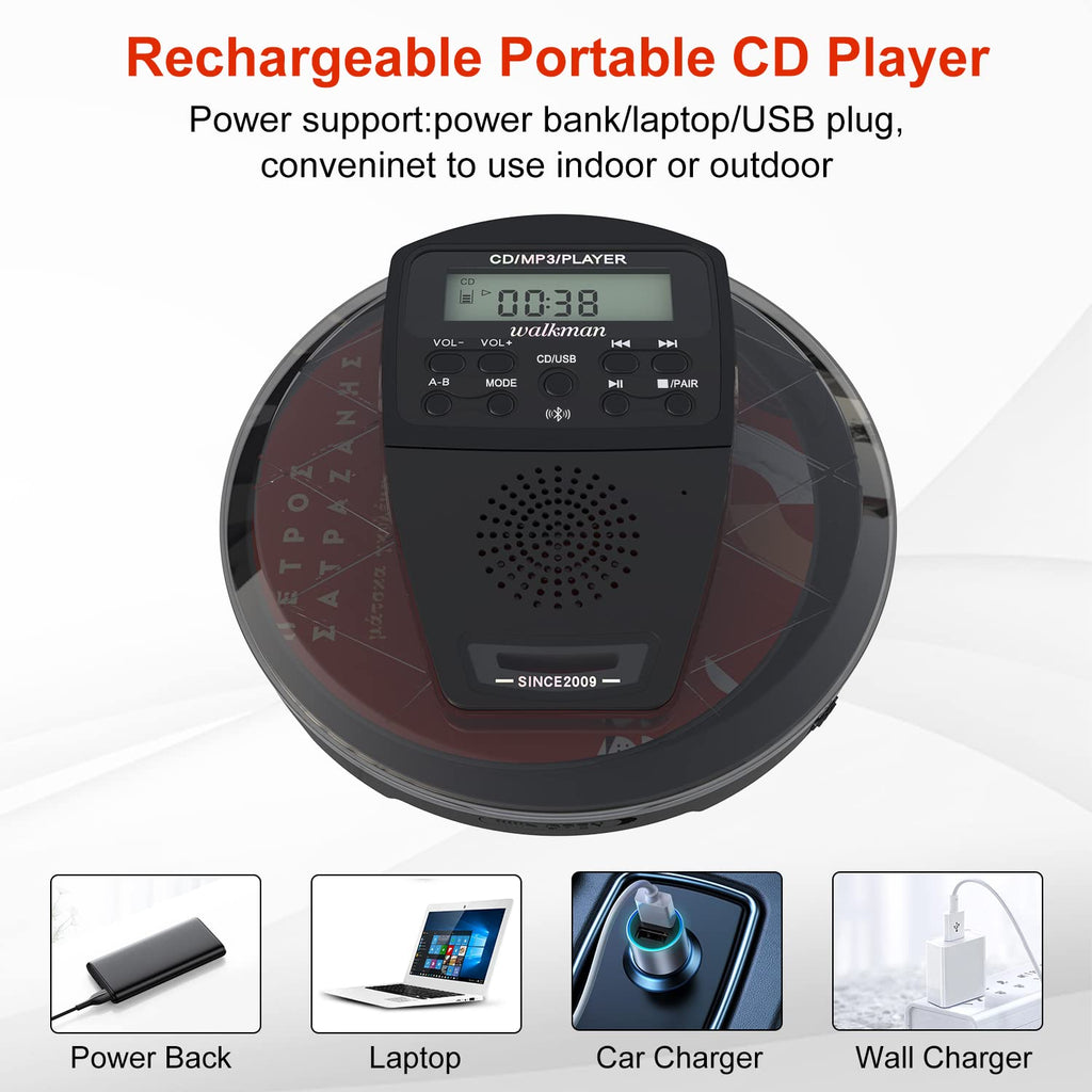 Rechargeable Portable CD Player with Bluetooth A302