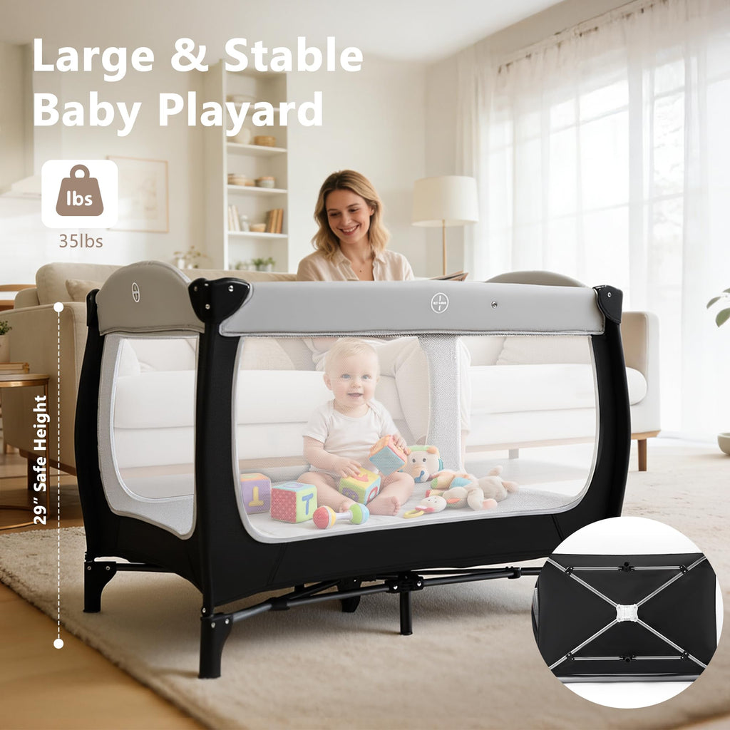 4 in 1 Portable Pack and Play Bassinet, Black X4608