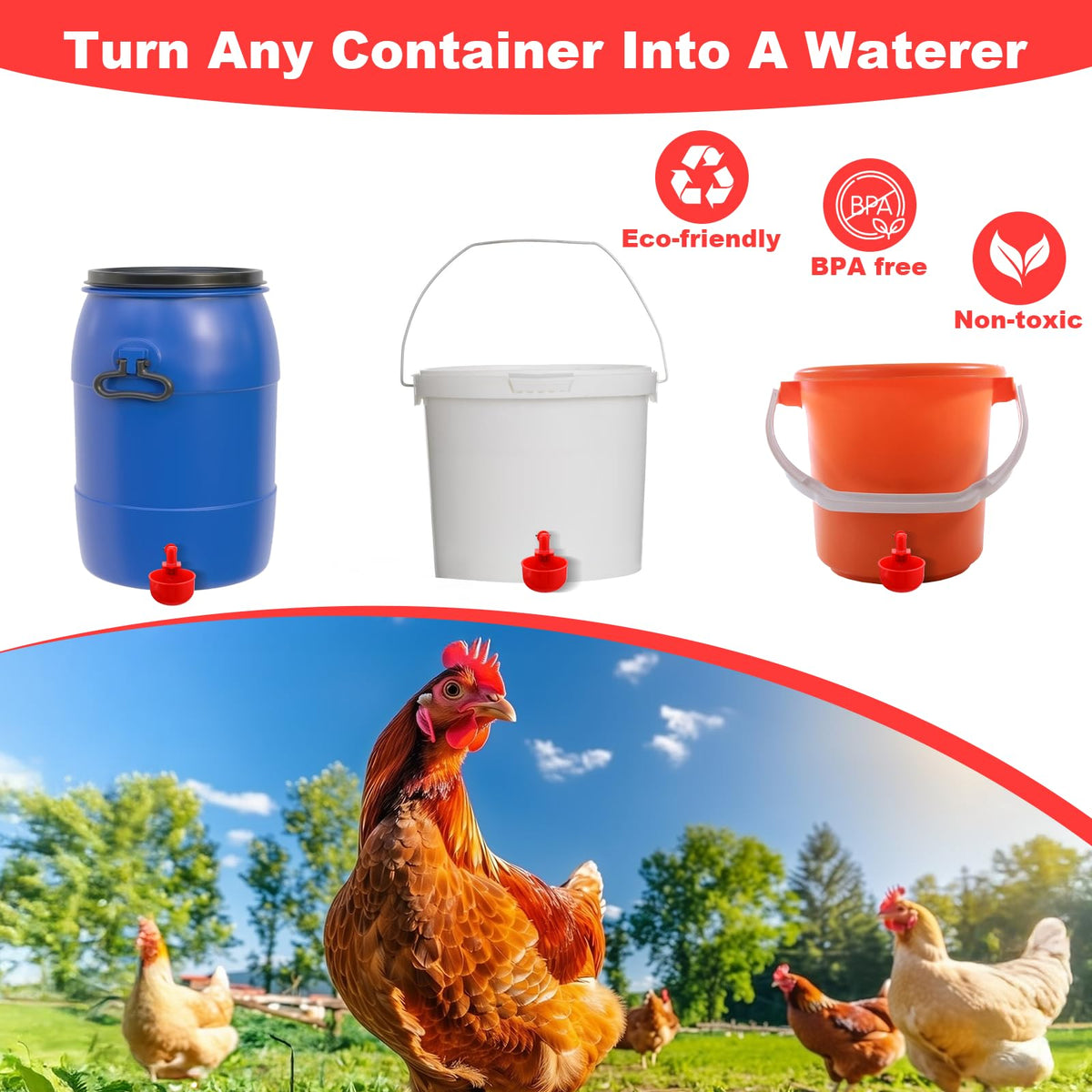 Automatic Chicken Waterer Cups 24-Pack Poultry Drinker with Hole Saw N83889