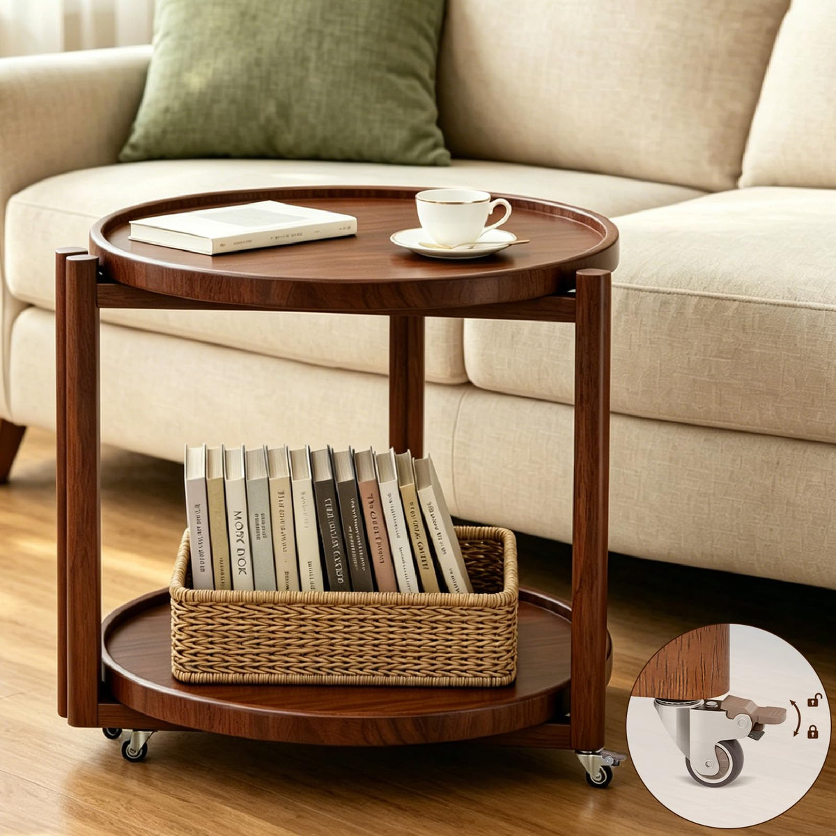 Rolling Side Table with Wheels B176