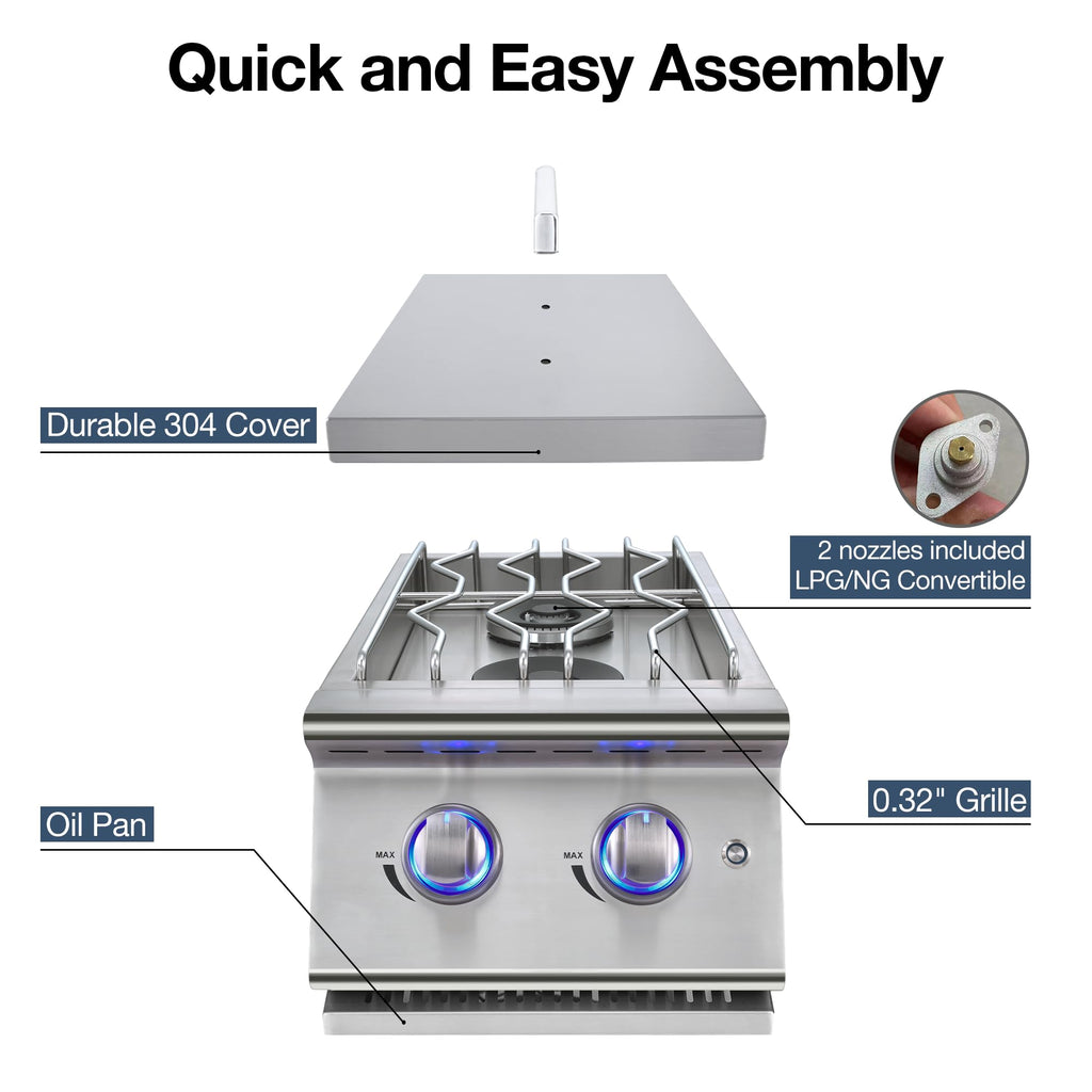 Double Grilling Side Burners 304 Stainless Steel 2 * 15,000BTU X6051