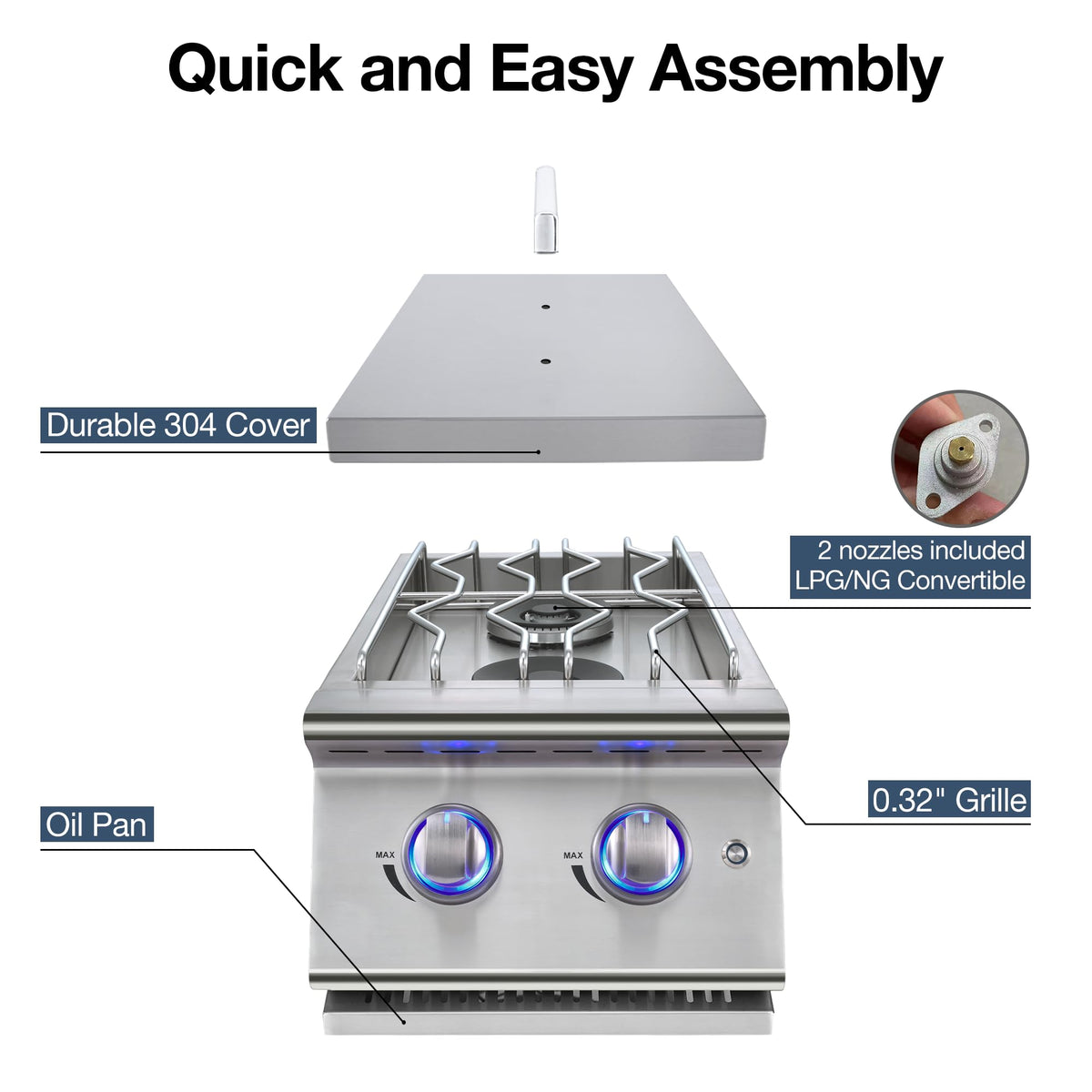 Double Grilling Side Burners 304 Stainless Steel 2 * 15,000BTU X6051