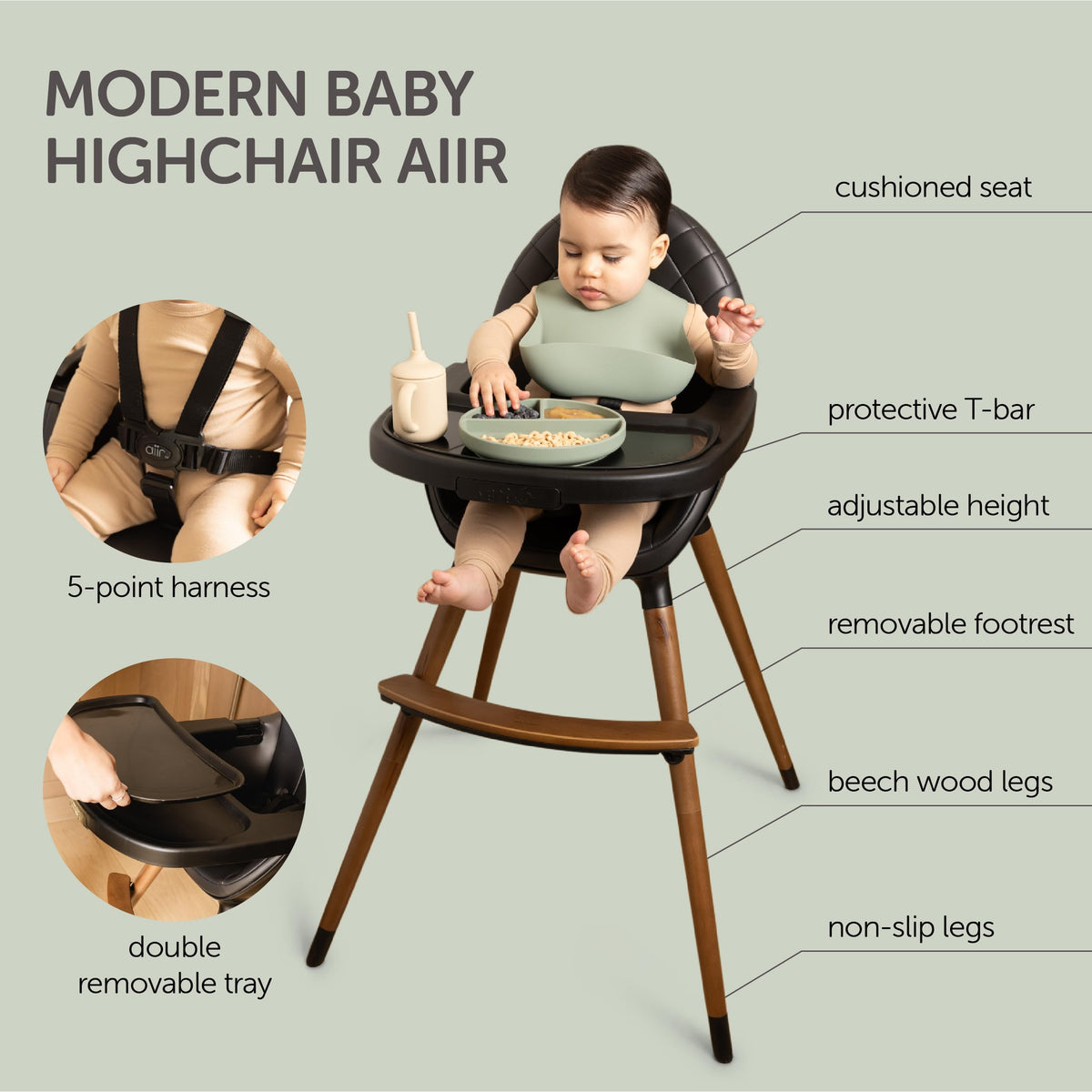 Convertible Wooden High Chair with Adjustable Height A8797