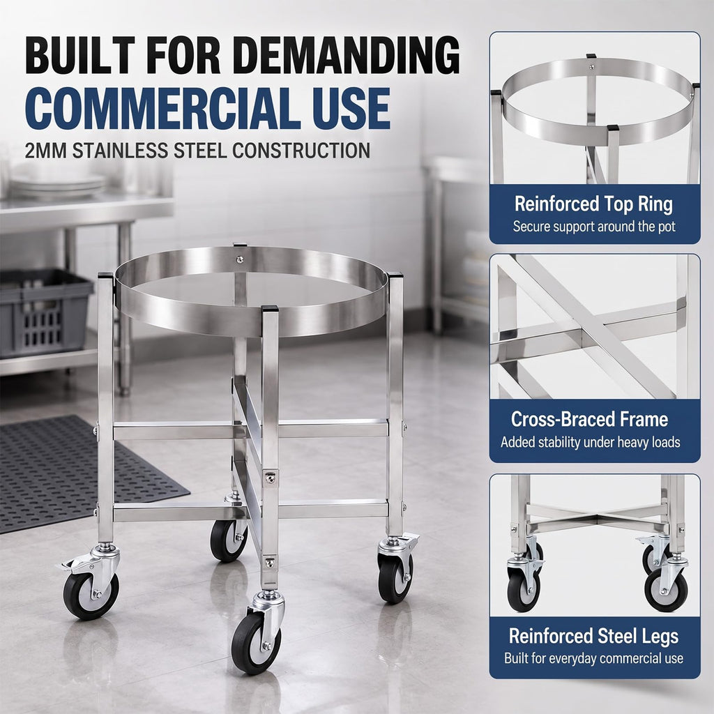 23.8 Inch Stainless Steel Stock Pot Dolly with Locking Casters V411