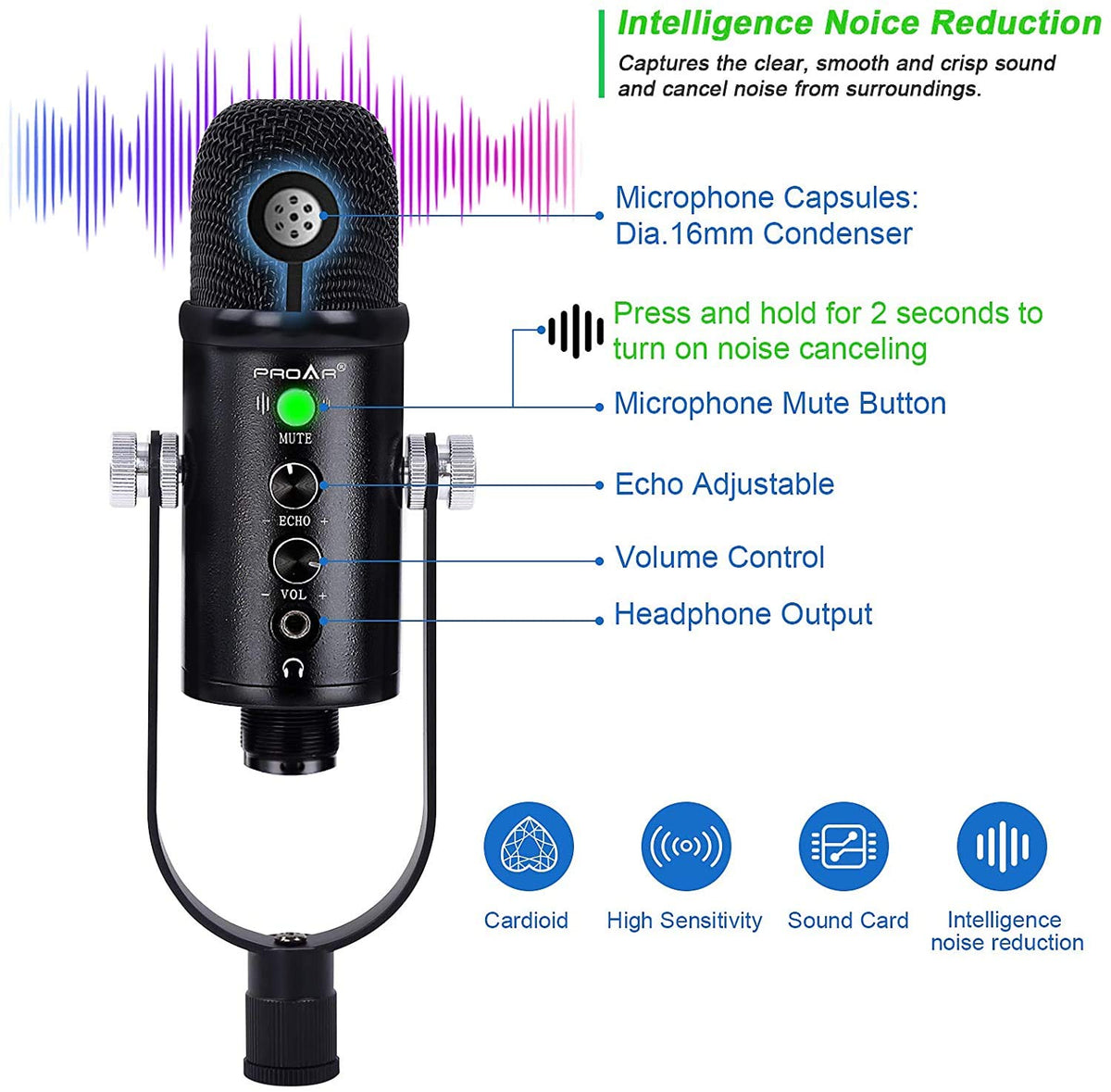 USB Condenser Microphone Kit with Boom Arm L215
