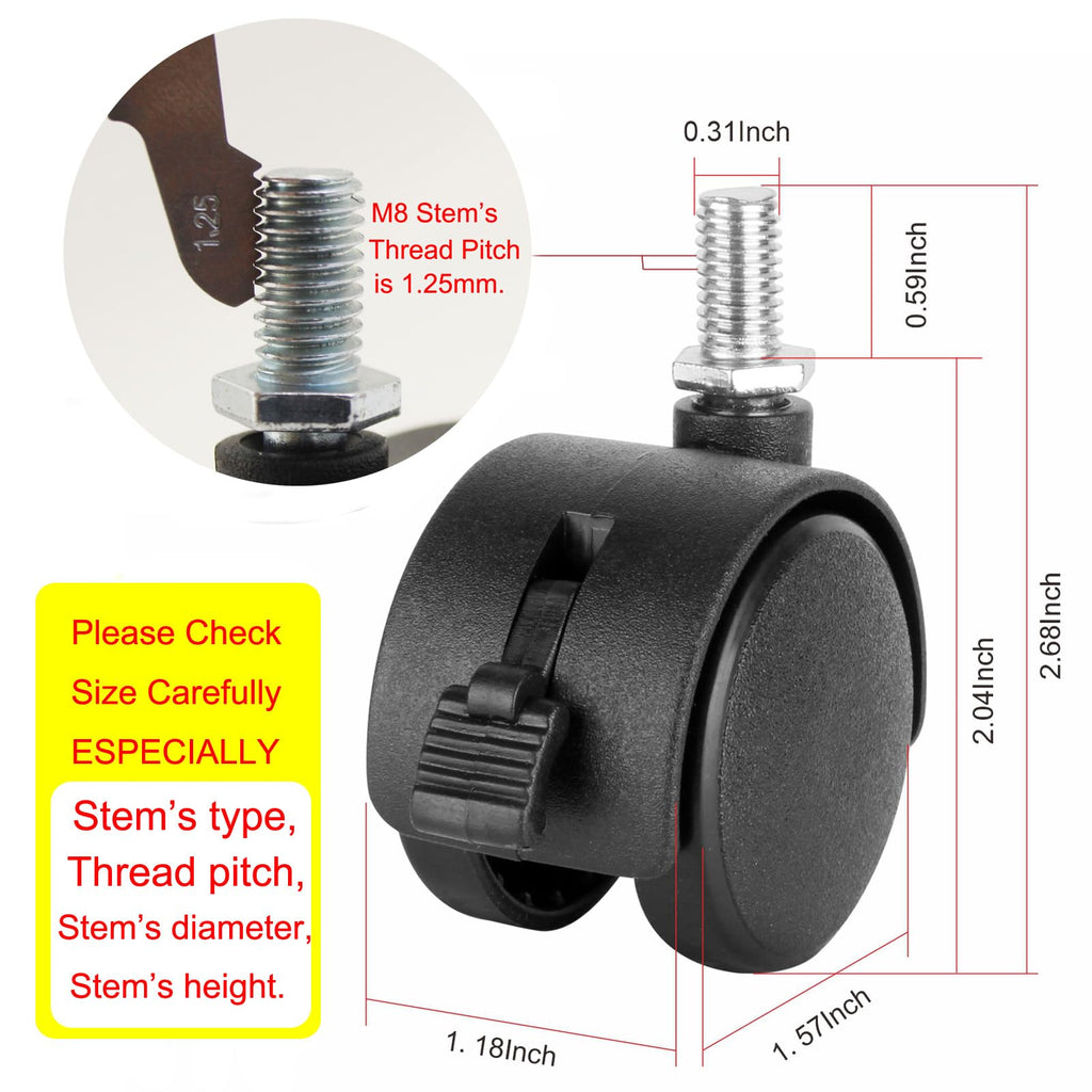 1.5 Inch Swivel Stem Caster Wheels with Locking Brake 4 Pack Q952879