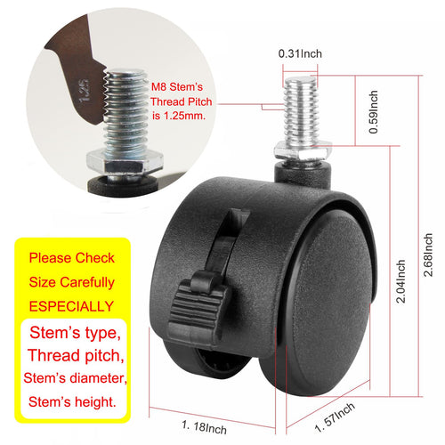1.5 Inch Swivel Stem Caster Wheels with Locking Brake 4 Pack Q952879