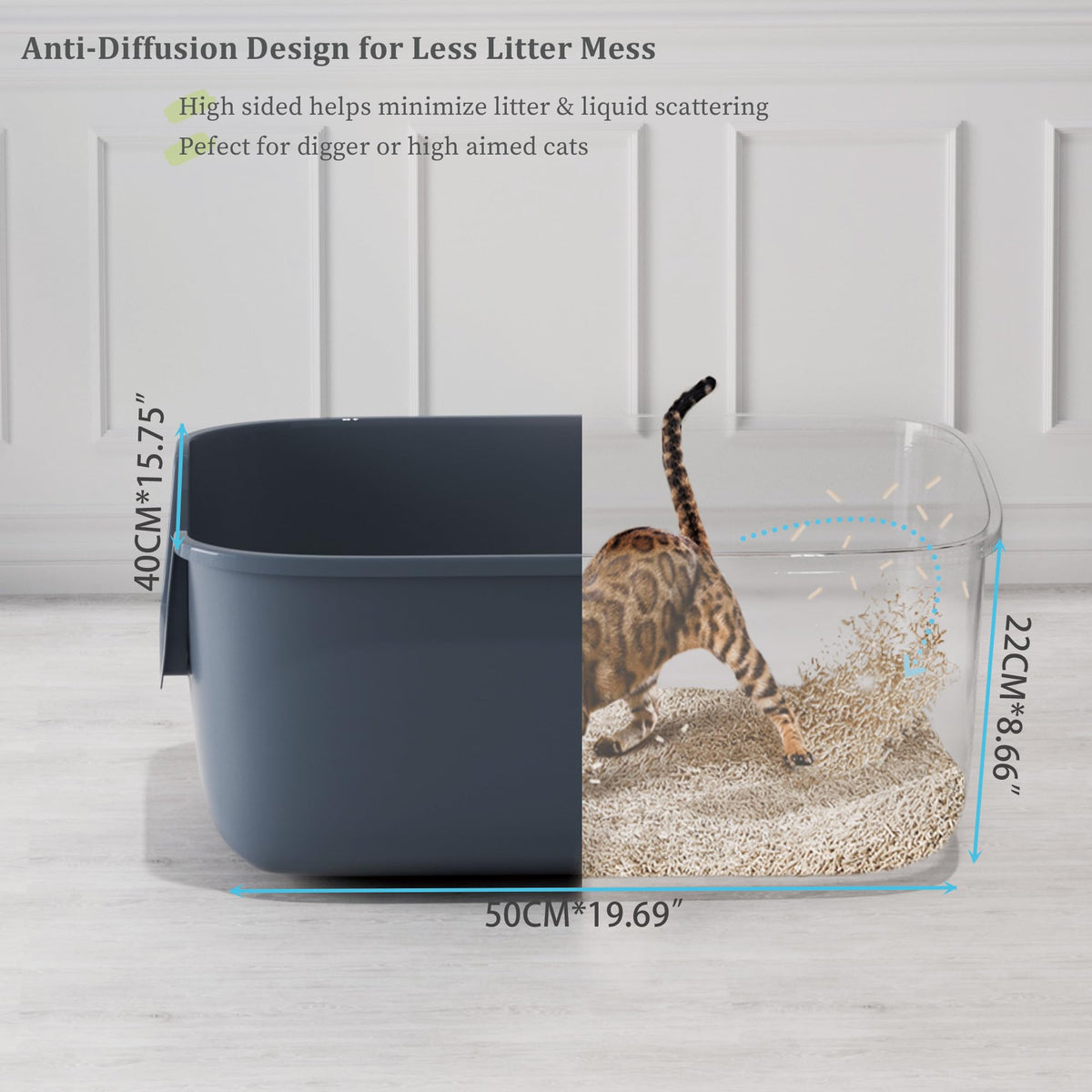Large High Sided Anti-Splashing Cat Litter Box H846
