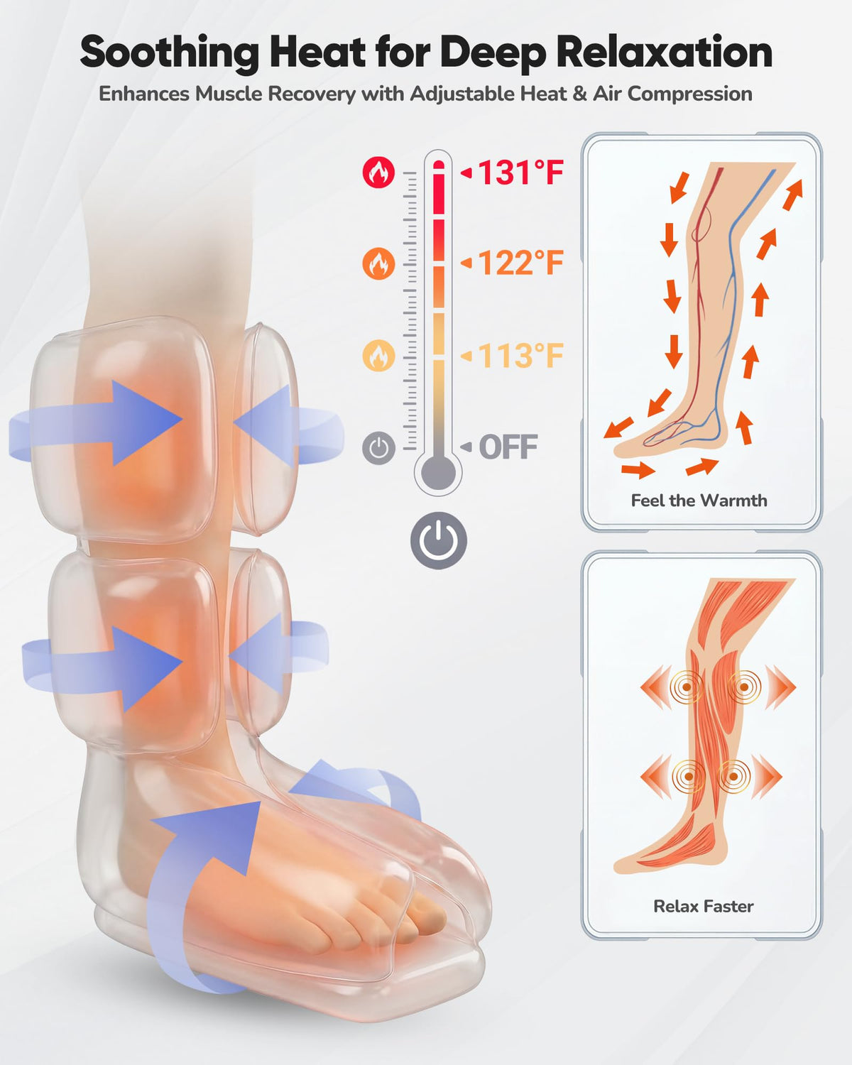 Air Compression Leg Massager with Heat, Foot and Calf Massager, 9 Intensity, 4 Modes, 3 Heating O5113