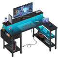 L Shaped Gaming Desk with Storage Shelves, 47 inch Black B2351