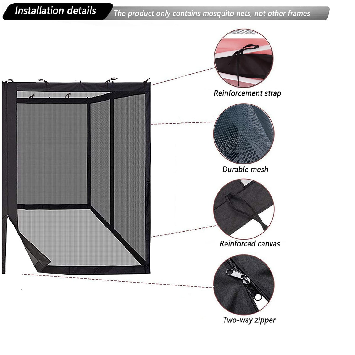 10x10 Black Replacement Mosquito Netting Sidewall Screen with Zipper C5489