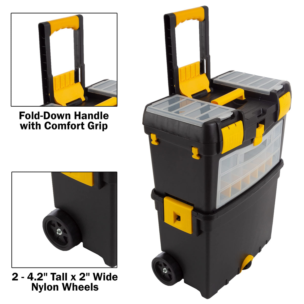 Rolling Tool Box with Wheels, Foldable Handle, and Removable Top I802
