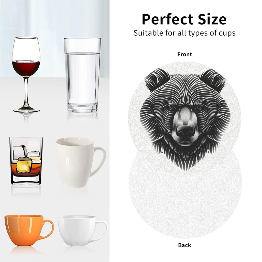 Black and White Bear Head Leather Coasters Set of 4 J928