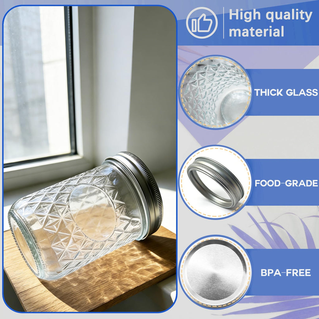 8oz & 16oz 24 Pack Canning Glass Jars with Airtight Lids R7139