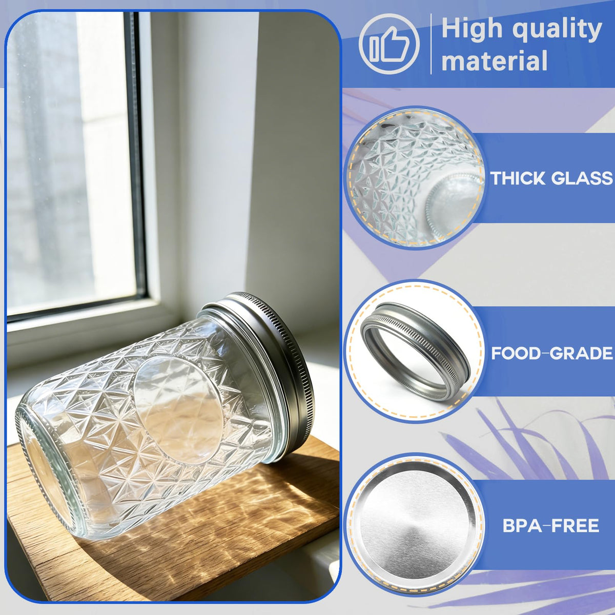 8oz & 16oz 24 Pack Canning Glass Jars with Airtight Lids R7139