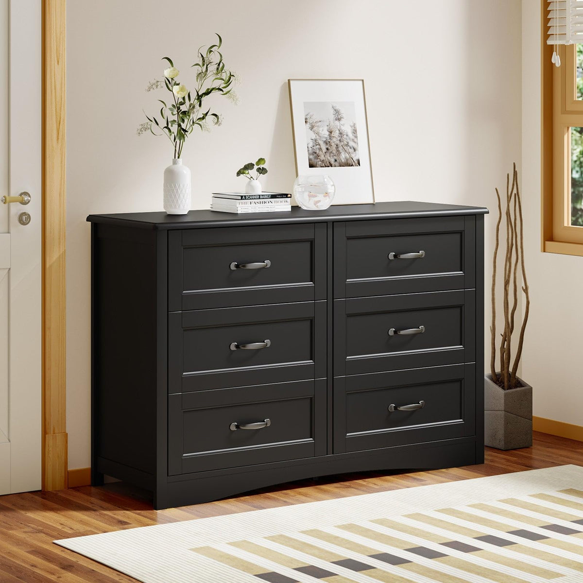 Black 6 Drawer Dresser P8033