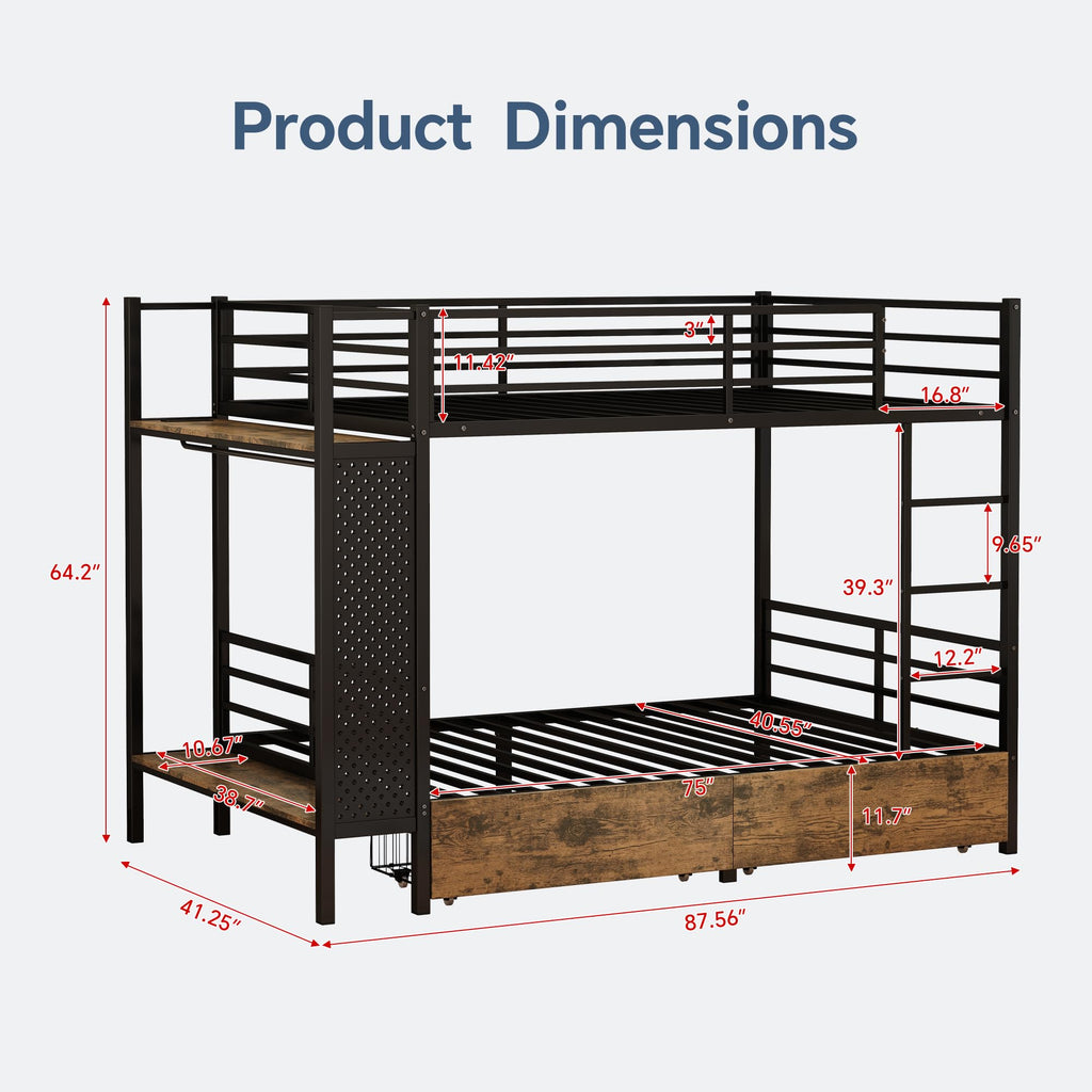 Twin Over Twin Metal Bunk Bed with Storage B732986