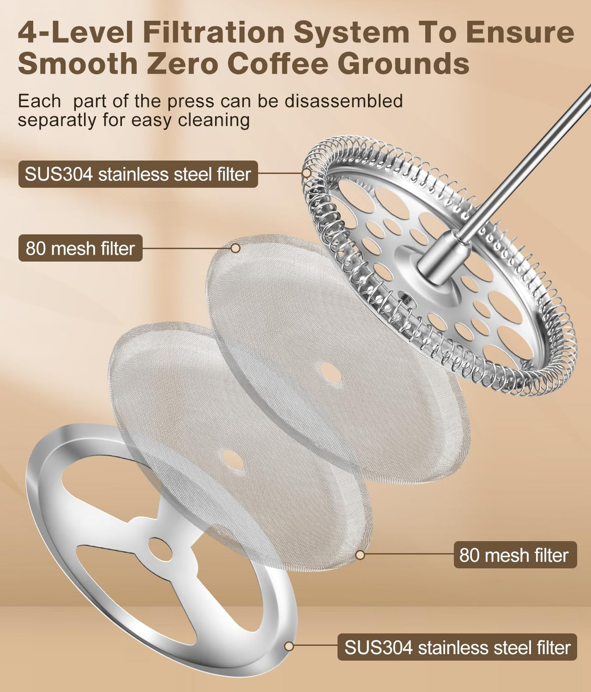 34 Ounce Stainless Steel French Press Coffee Maker B303