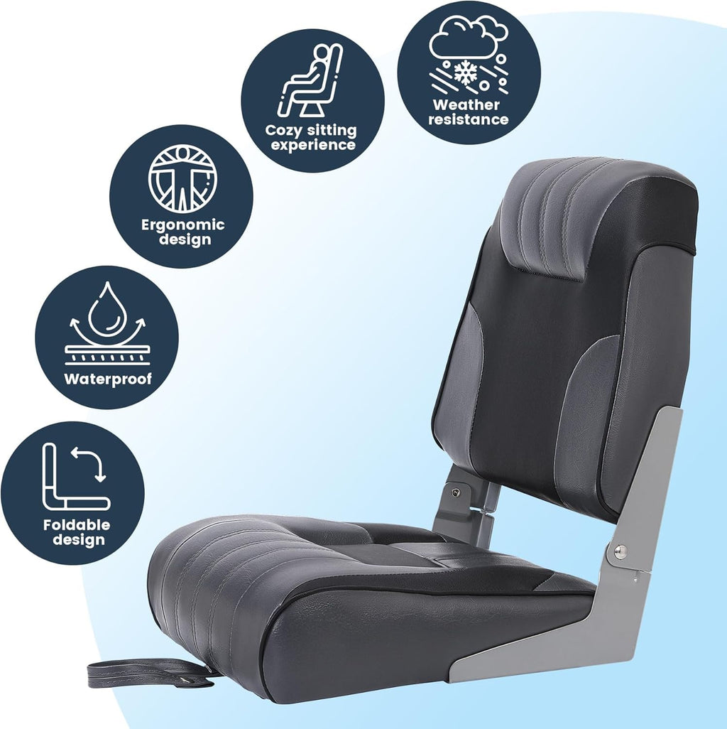 2 Pack Low Back Folding Boat Seats Black Gray C1124