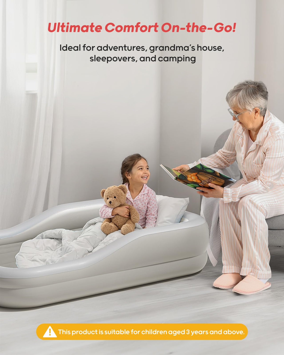 Inflatable Toddler Travel Bed Extra Large Gray O639