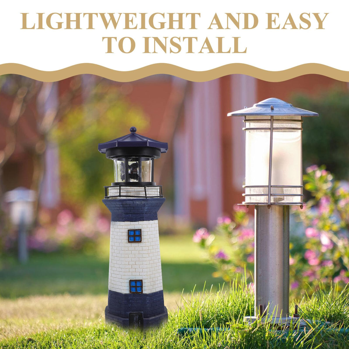 Solar Rotating Lighthouse Light Outdoor Waterproof Garden Decor Z174565