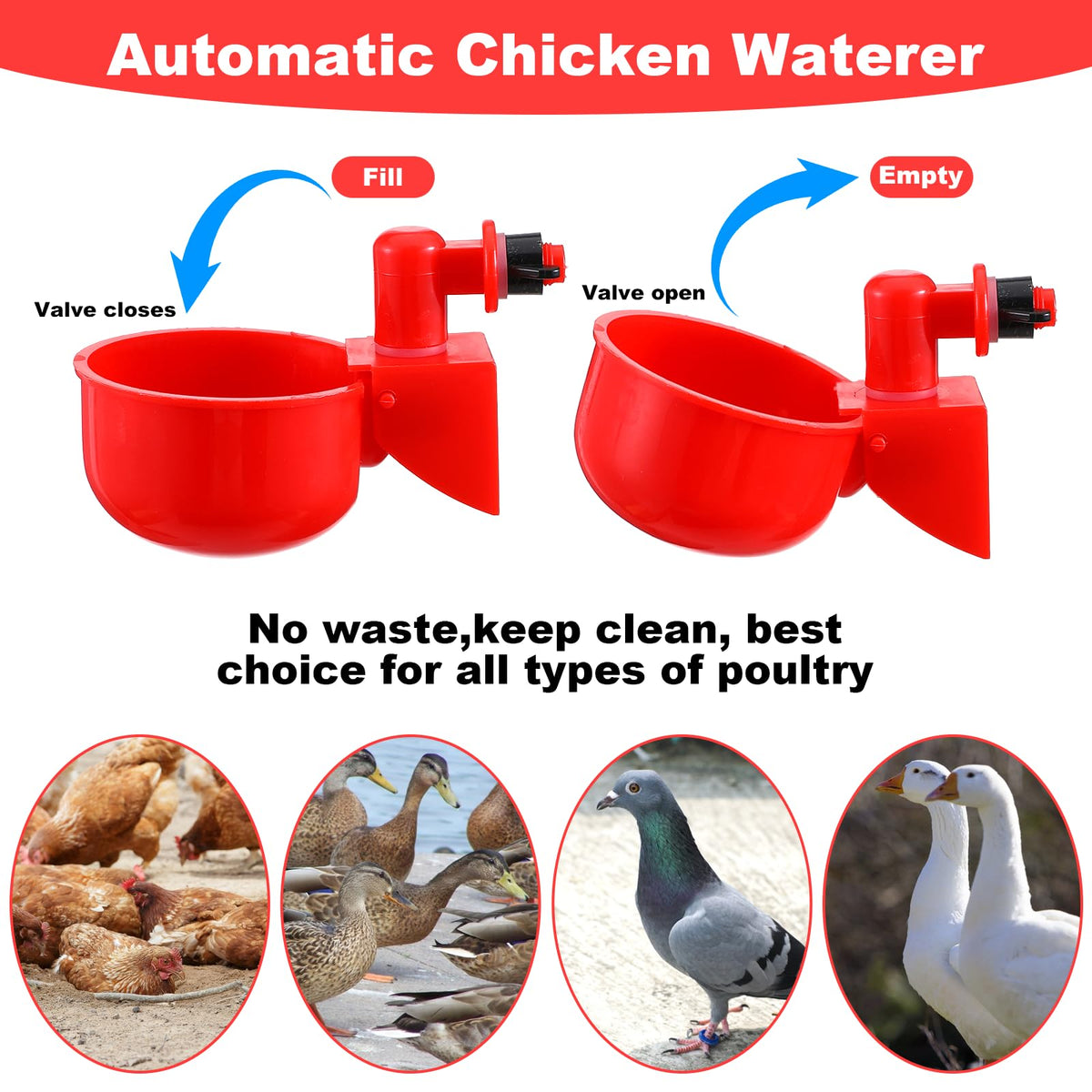 Automatic Chicken Waterer Cups 24-Pack Poultry Drinker with Hole Saw N83889