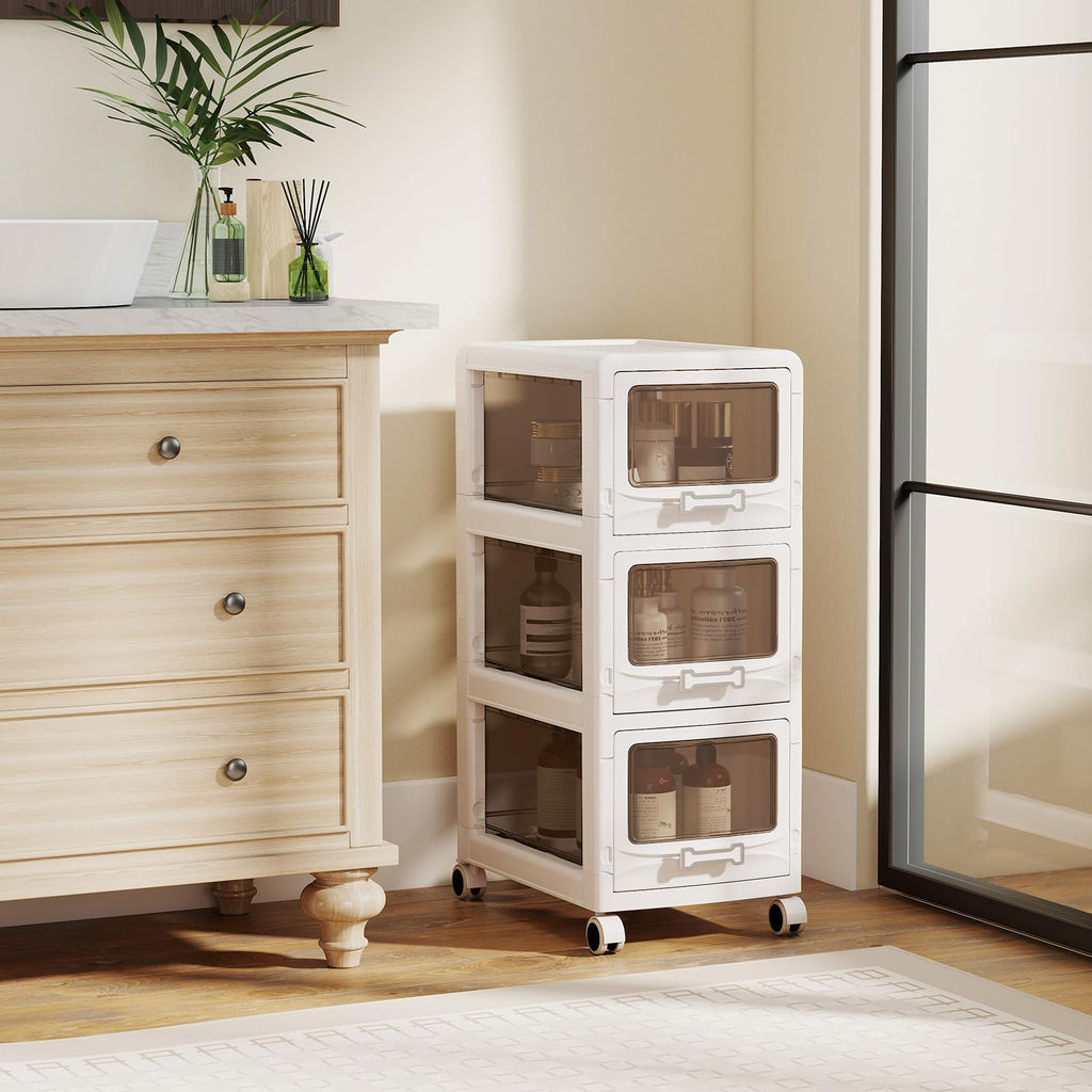 3 Tier Rolling Storage Cart with Drawers D412