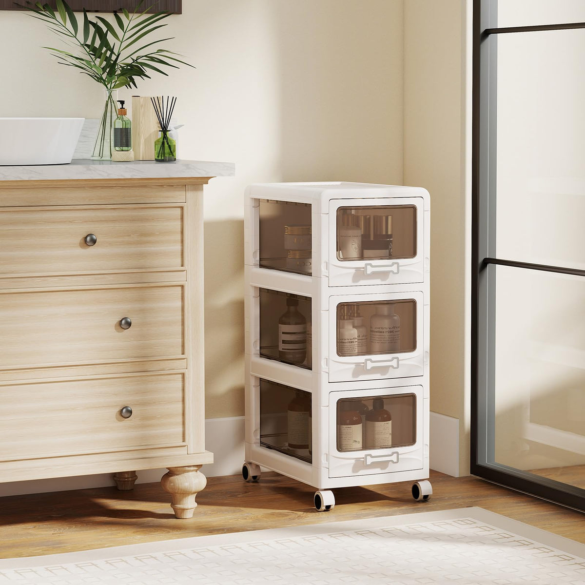 3 Tier Rolling Storage Cart with Drawers D412