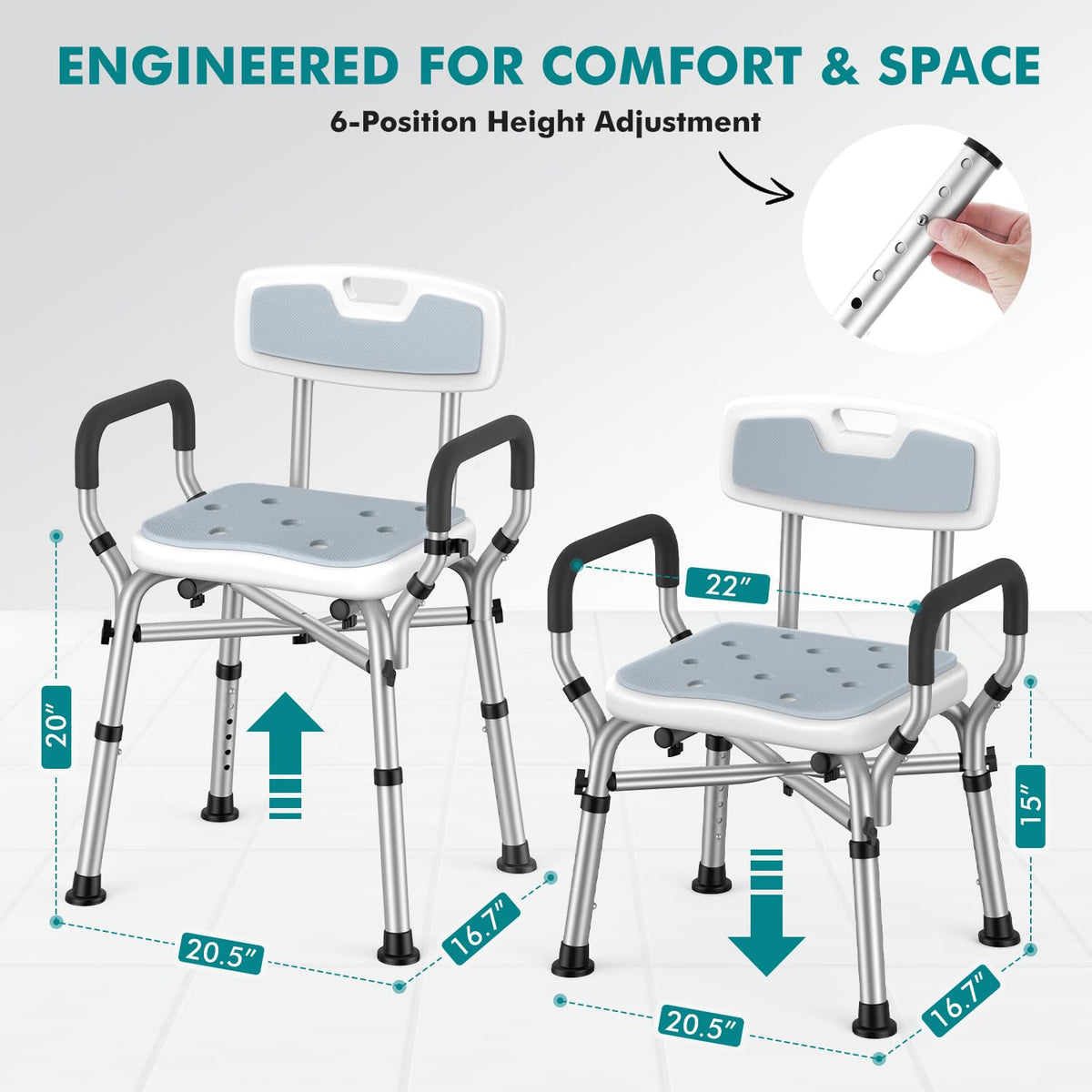 Shower Chair with Removable Arms and Back K1667