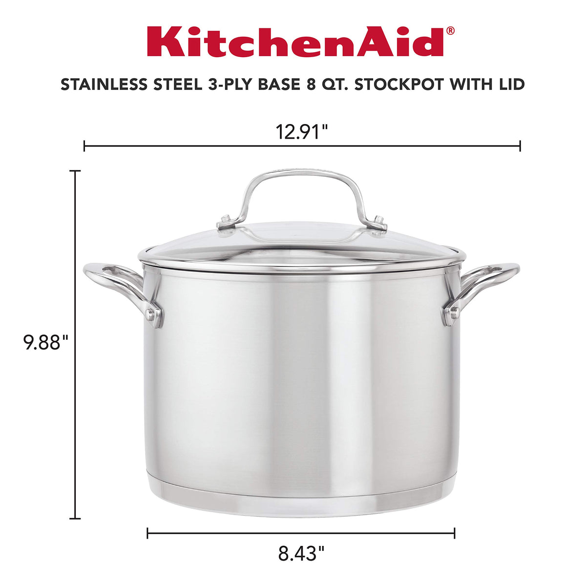 Stainless Steel 3-Ply Base Induction Stock Pot with Lid, 8-Quart F851