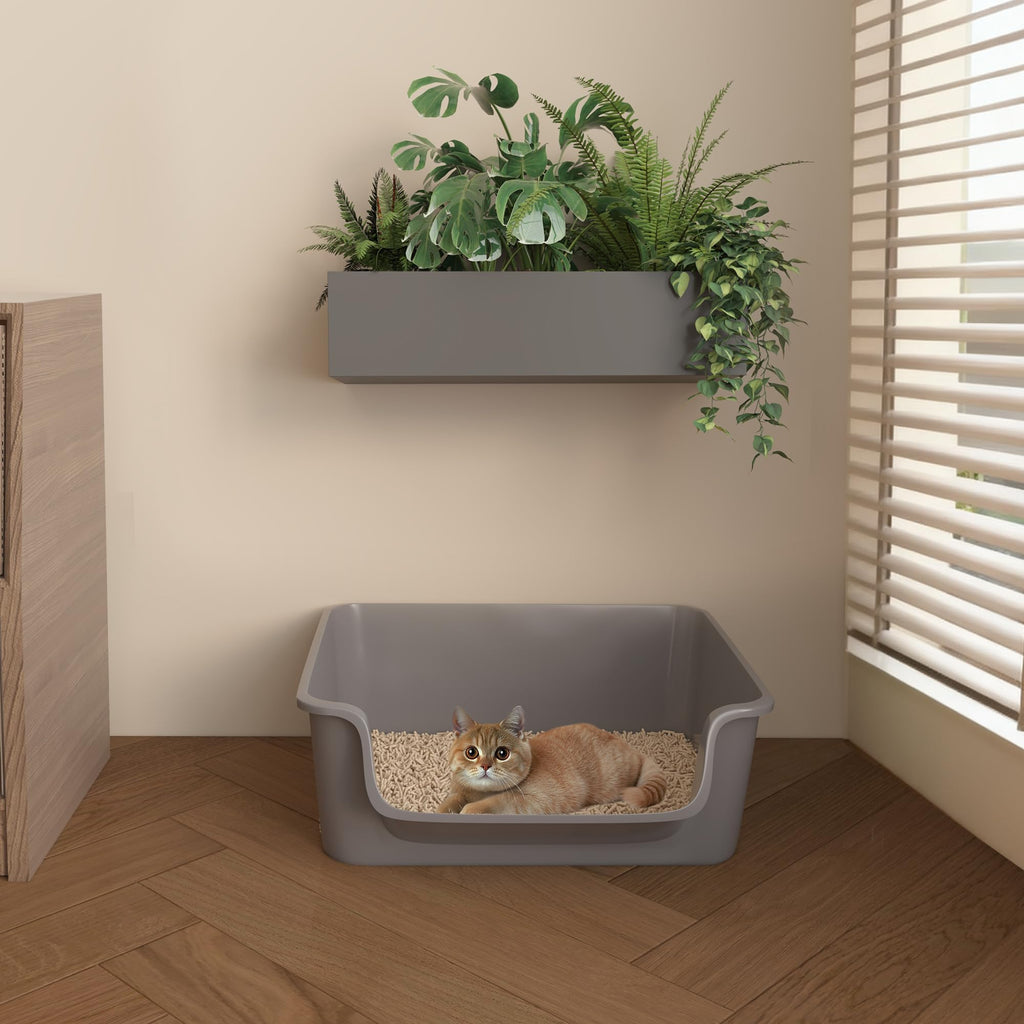 Open-Top High Sides Cat Litter Box with Low Entrance K19065