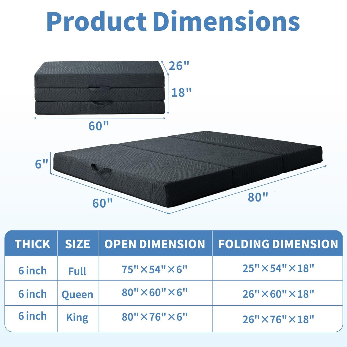6 Inch Foldable Memory Foam Mattress Queen Size N3238