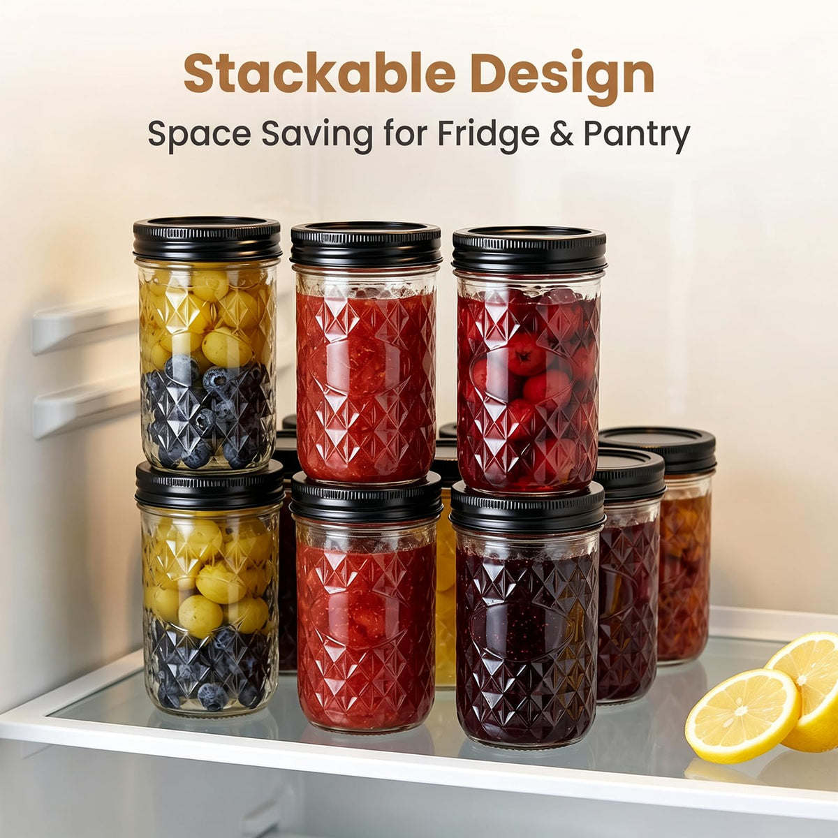 12 oz Mason Jars 12 Pack Regular Mouth Canning Jars with Black Lids E7160