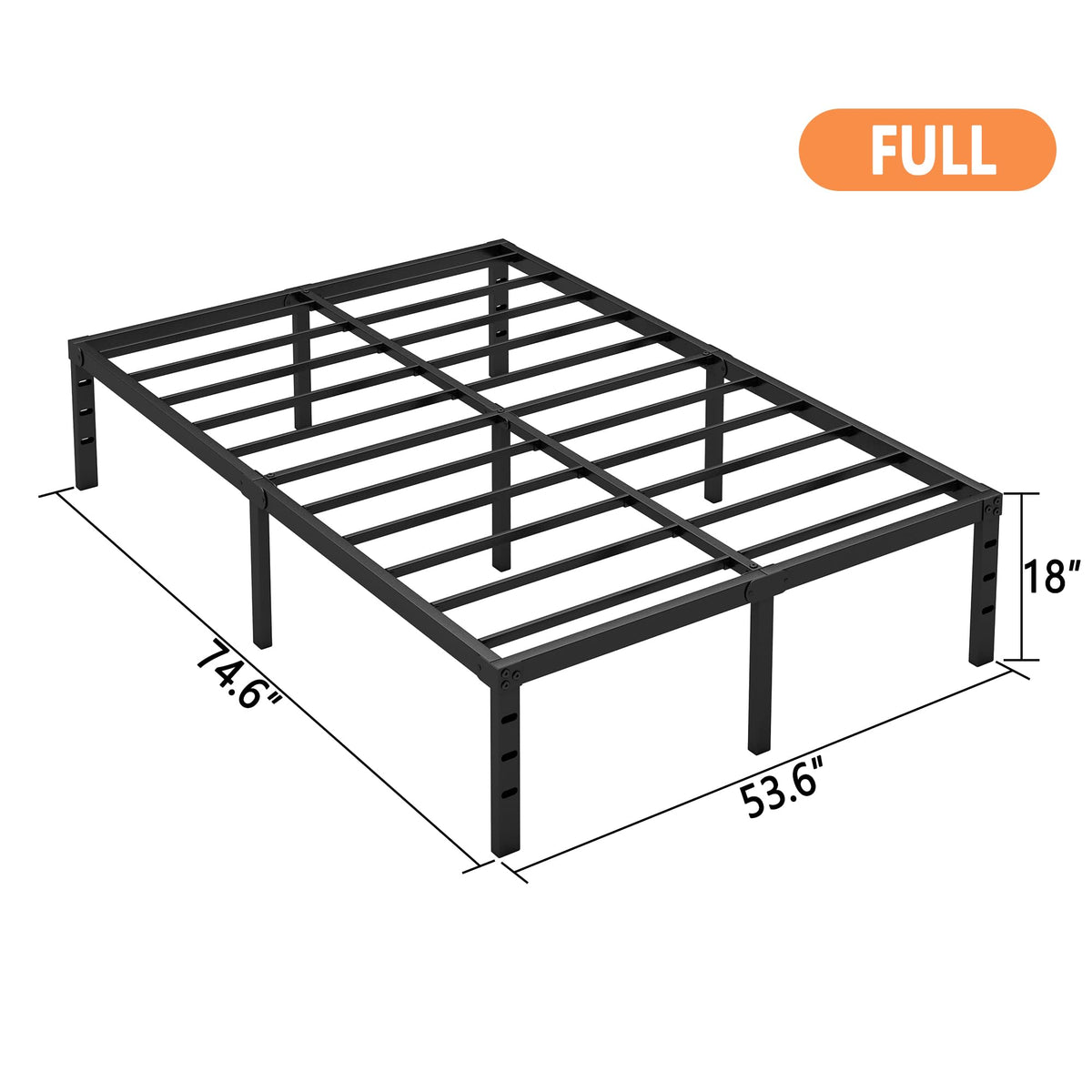 18 Inch Full Bed Frame with Under Bed Storage, Black M355