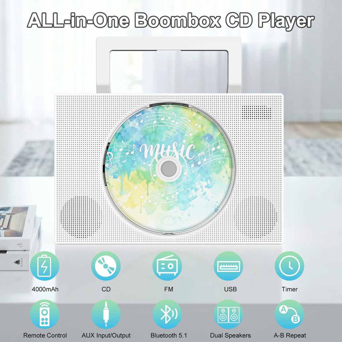 Portable CD Player with Bluetooth & Speakers N11565