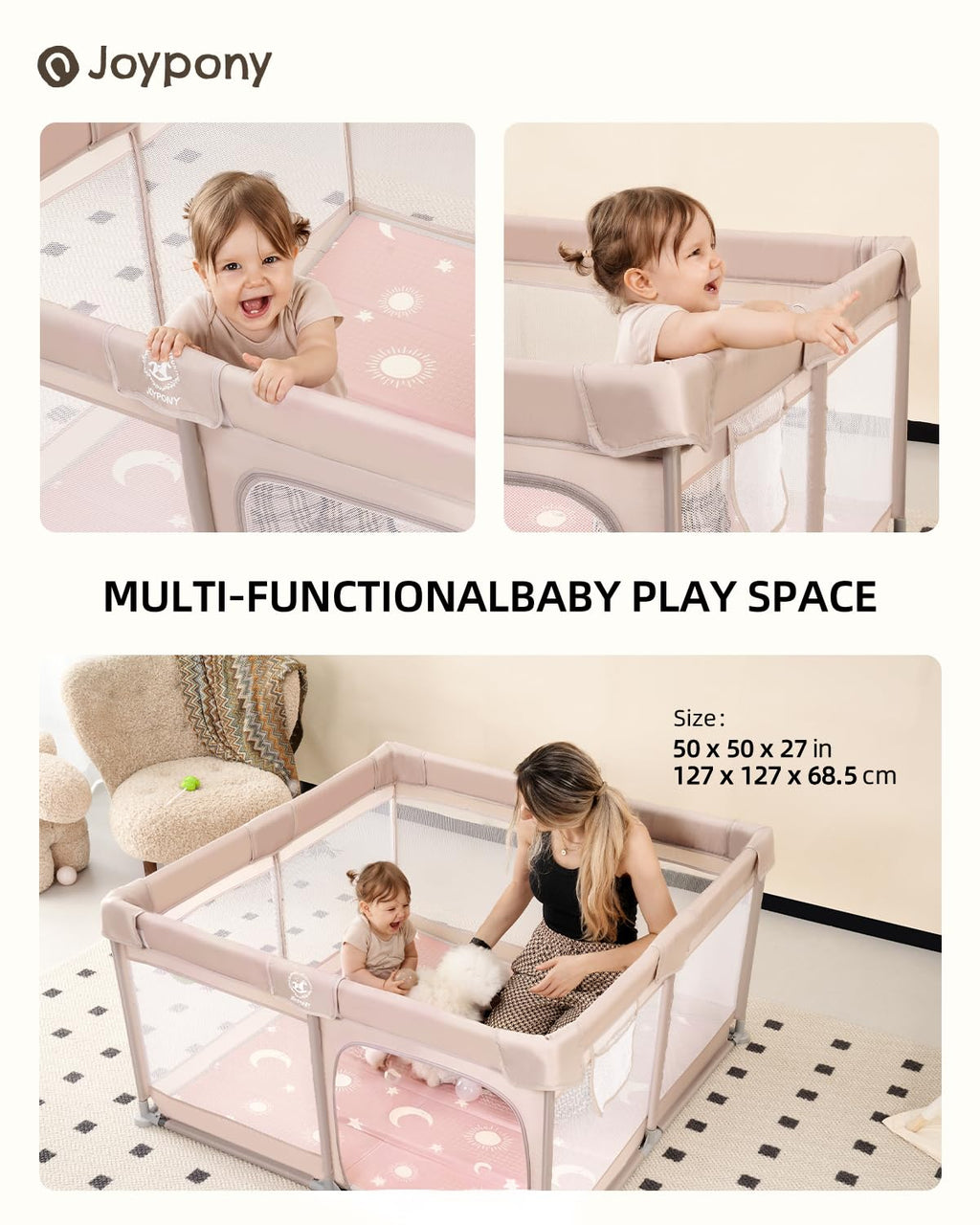 Baby Playpen with Mat 50x50 in Beige S64858