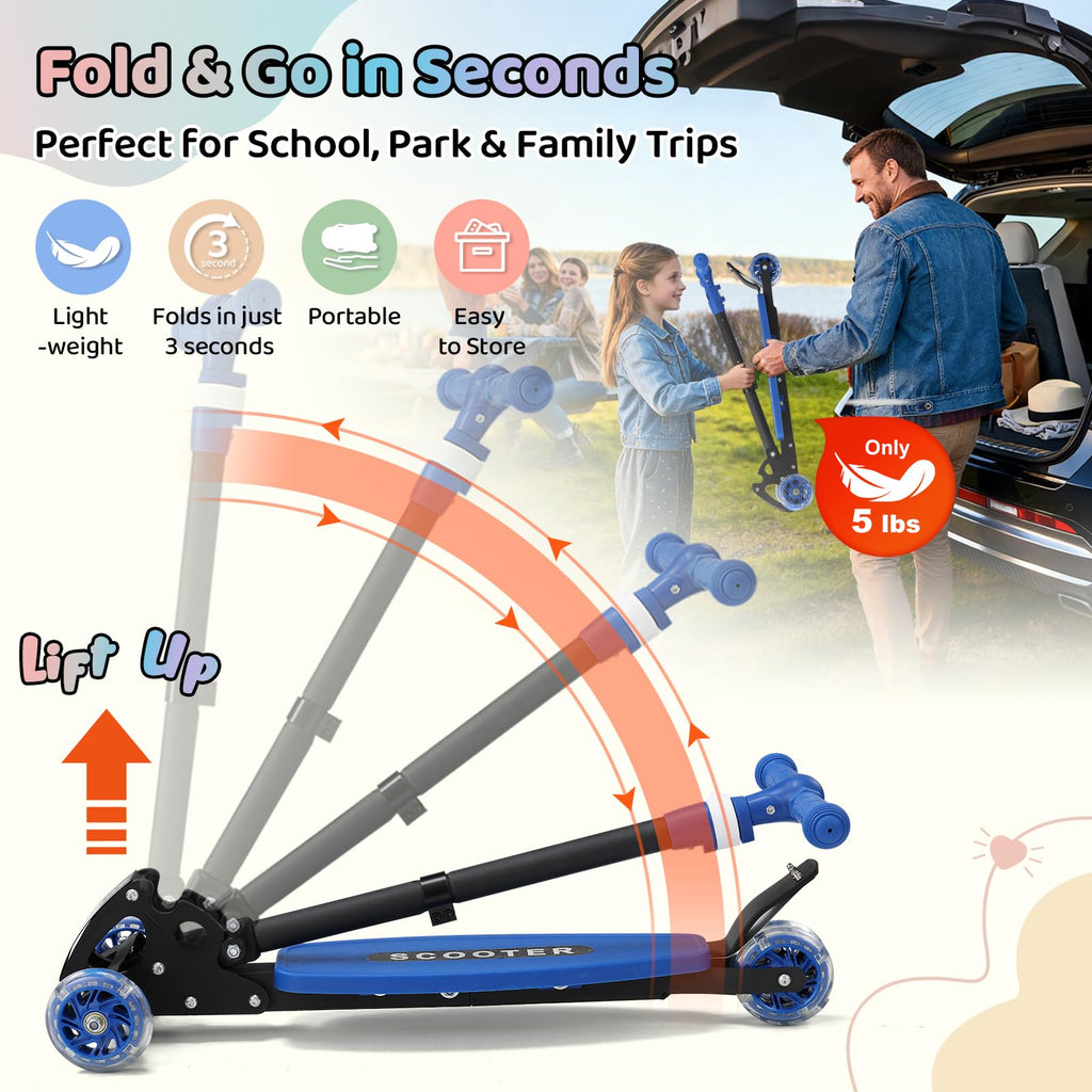 Three Wheeled Light Up Foldable Kick Scooter H53416